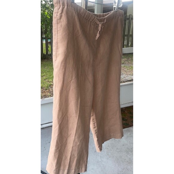 Orvis Sz Small 6 8 100% Linen Wide Leg Cropped Pants Brown Tan Beachy Comfort - Picture 9 of 10